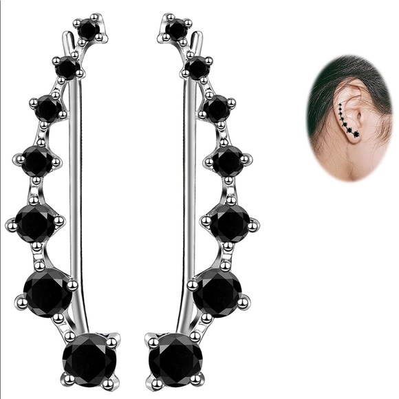 :: Delicate🦅✨Black Rhinestone Ear Climbers - Picture 1 of 10